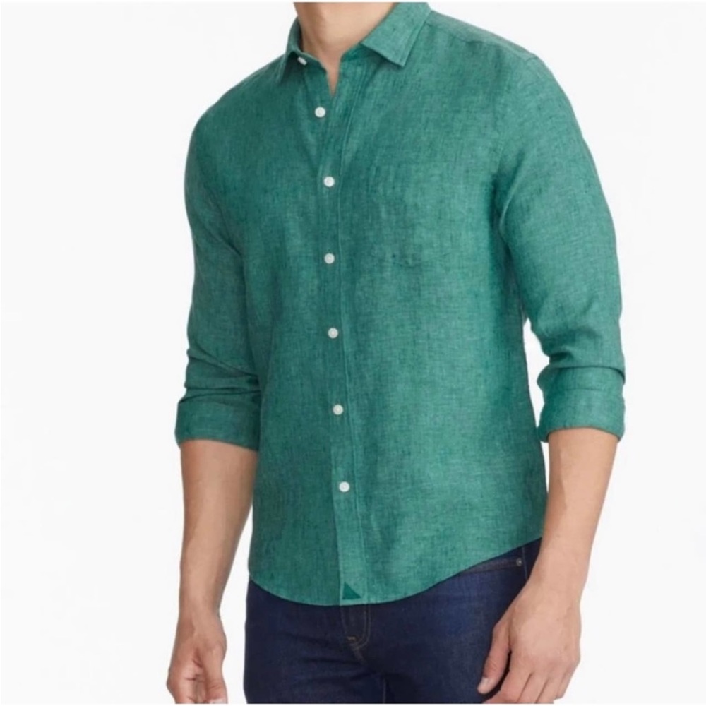 UNTUCKit Novack Men’s Green 100% Linen Wrinkle Resistant Button-Down Shirt - L